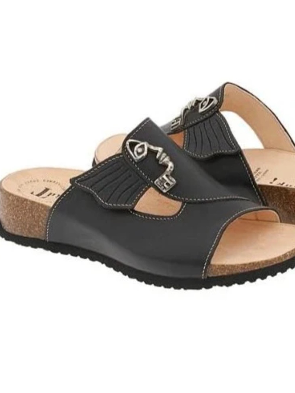Think! Women’s  Black Mizzi Face Slide Sandals with Buckle Detail